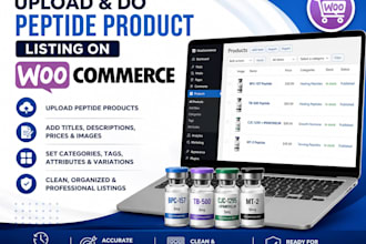 upload and do peptide product listing on woocommerce