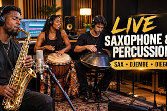 record soulful saxophone, djembe, and dieogo percussion for your song