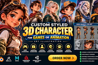 design a custom styled 3d character for games or animation, art illustration