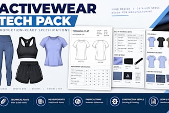 create a professional activewear and gymwear tech pack