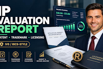 prepare IP valuation report for trademark patent and licensing rights