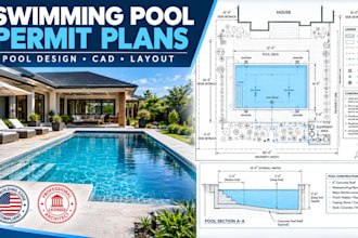 design swimming pool permit plans, pool drawings, cad layout and hydraulic calc