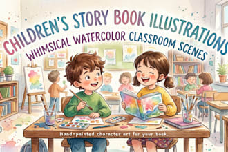 draw children book illustration and watercolor illustration and kdp