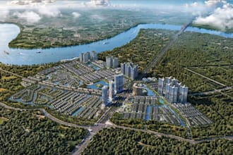 design large scale residential community masterplan waterfront site plan render