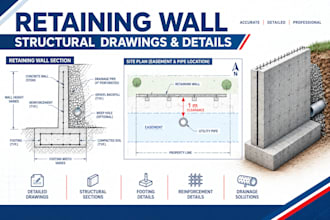create retaining wall structural drawings and construction details