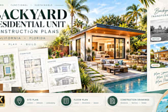 create california florida backyard residential unit design construction plans