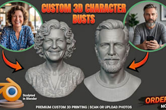 sculpt realistic 3d head bust, face likeness model stl file for 3d printing