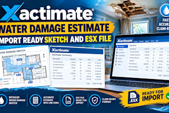 xactimate water damage estimate, import ready sketch and esx file
