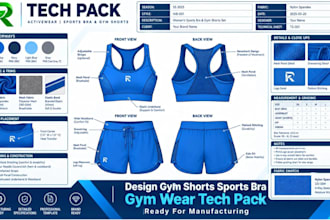 design gym shorts sports bra gym wear tech pack ready for manufacturing