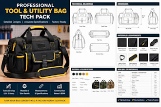 create a professional tool and utility bag tech pack