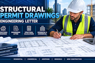 structural engineering drawing, engineering letter and stamp for usa city permit