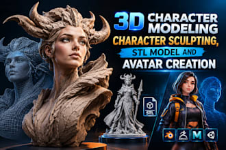 create 3d character modeling character sculpting, stl model and avatar creation