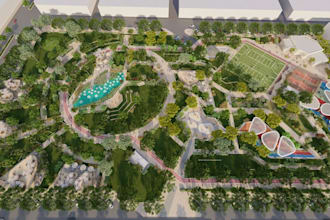 creational landscape site plan,smart city design, public space,urban park render