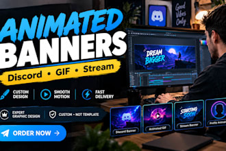 design animated banner, discord banner, animated gif for you in 3hours