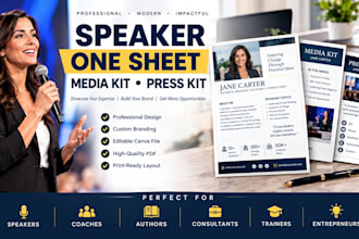 design a professional speaker one sheet media kit and press kit