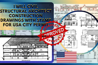 civil structural architect construction drawings with stamp for USA city permit