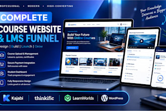 design course website, lms elearning platform and sales funnel