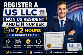 register a US llc non US resident and ein number in 72 hours llc registration