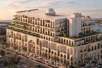 3d mixed use complex,tropical exterior,commercial retrofit, cgi apartment render