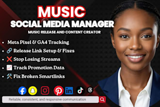be music social media manager, fix broken release smartlink, track promo data