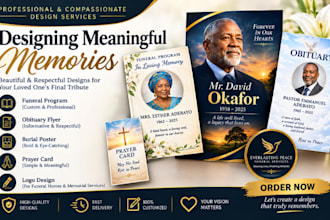 design funeral program, obituary flyer, burial poster,  prayer card, logo design