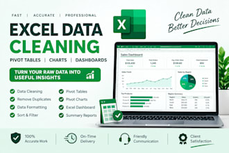 clean, organize and create excel pivot tables and dashboards
