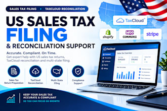 file US sales tax returns, reconcile taxcloud data and manage state filings