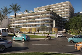 recraft 3d mixed use luxury building,hotel apartment,biophilic garden,rvt render