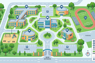 design illustrated university, school, campus and facility wayfinding map