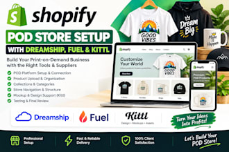 setup shopify zazzle dreamship fuel print district photo cg wear kittl pod shop