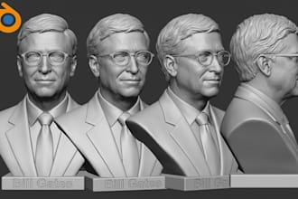 sculpt ralistic 3d head 3d bust model face likeness and full body from 2d photo