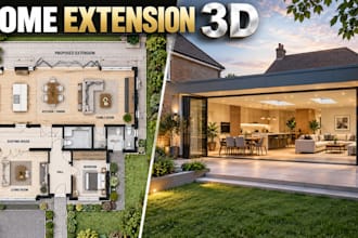 create home extension 3d visualization with detailed floor plans