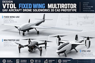 design vtol fixed wing multirotor uav aircraft drone solidworks 3d cad prototype