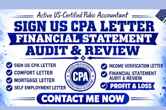prepare and sign US CPA letter, income verification and mortgage letter