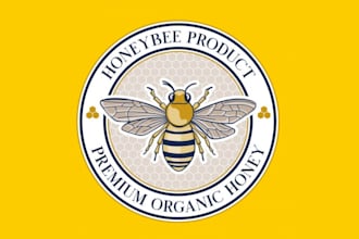 do creative honey bee logo design for honey jar, farm, and food brand