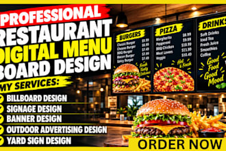 design a digital menu board, TV menu, restaurant food menu