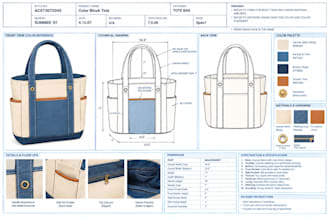 create tote bag tech pack, shopping bag, shoulder bag, market bag, pattern,specs