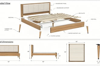 draw carpentry, furniture, DIY woodworking project plan, material and cutlist