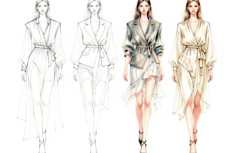 draw fashion and editorial sketch illustration in digital watercolor line art