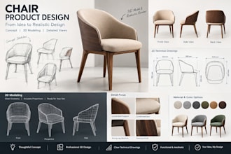 design modern chair with 3d cad modeling and product rendering