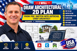 draw architectural 2d plan from pdf, sketch into autocad, chief architect