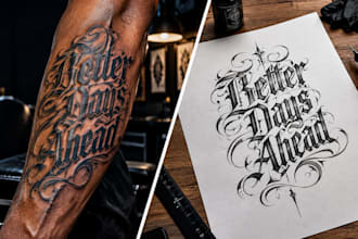 design custom calligraphy tattoo lettering in gothic or script