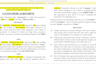 draft a  startup cofounder agreement