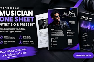 design a professional musician one sheet artist bio and press kit