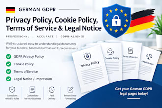 draft german gdpr privacy policy, terms, cookie policy and legal pages