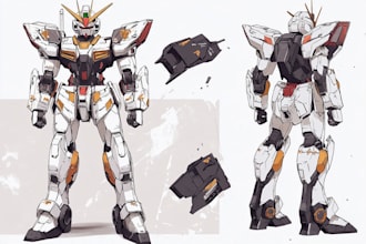 make gundam character illustration and robot art