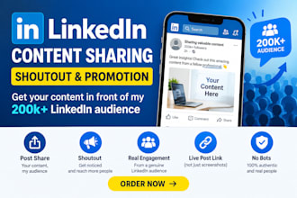 share your content with my 200k plus linkedin audience, shoutout, promote