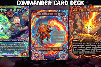 design trading card game, commander card deck, mtg, tcg card illustration