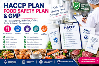write haccp plan and safety plan, gmp for restaurants, bakery, cafe, sushi, meat