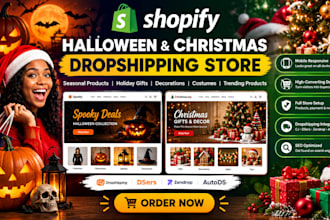 do stunning shopify dropshipping website design for halloween, christmas store